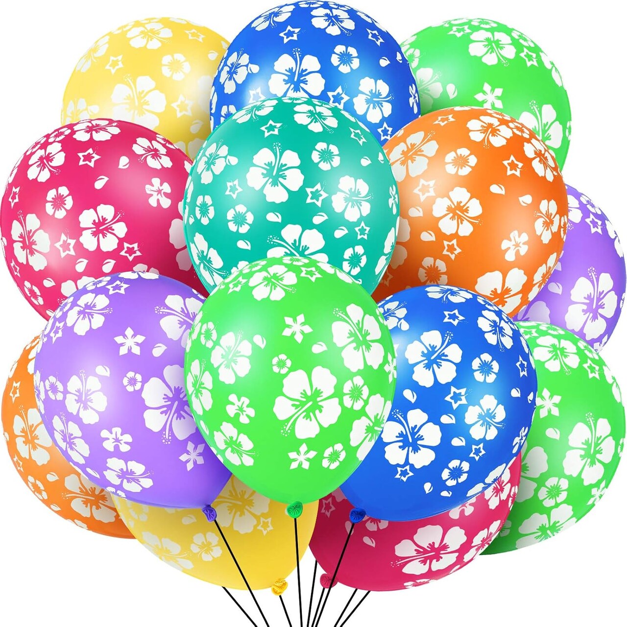 Tropical Flower Printed Latex Balloons(Blue, Dark_blue, Fruit_green, Orange, Purple, Rose_red, Yellow)